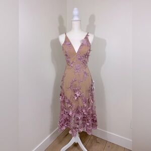 Dress The‎ Population Audrey Embroidered Fit & Flare Dress | Lilac & Nude | XS